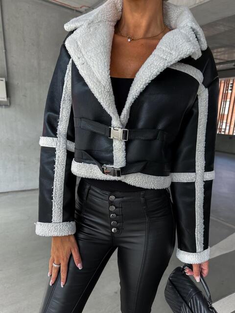 Collared Buckle Detail Jacket Black Coats & Jackets JT's Designer Fashion