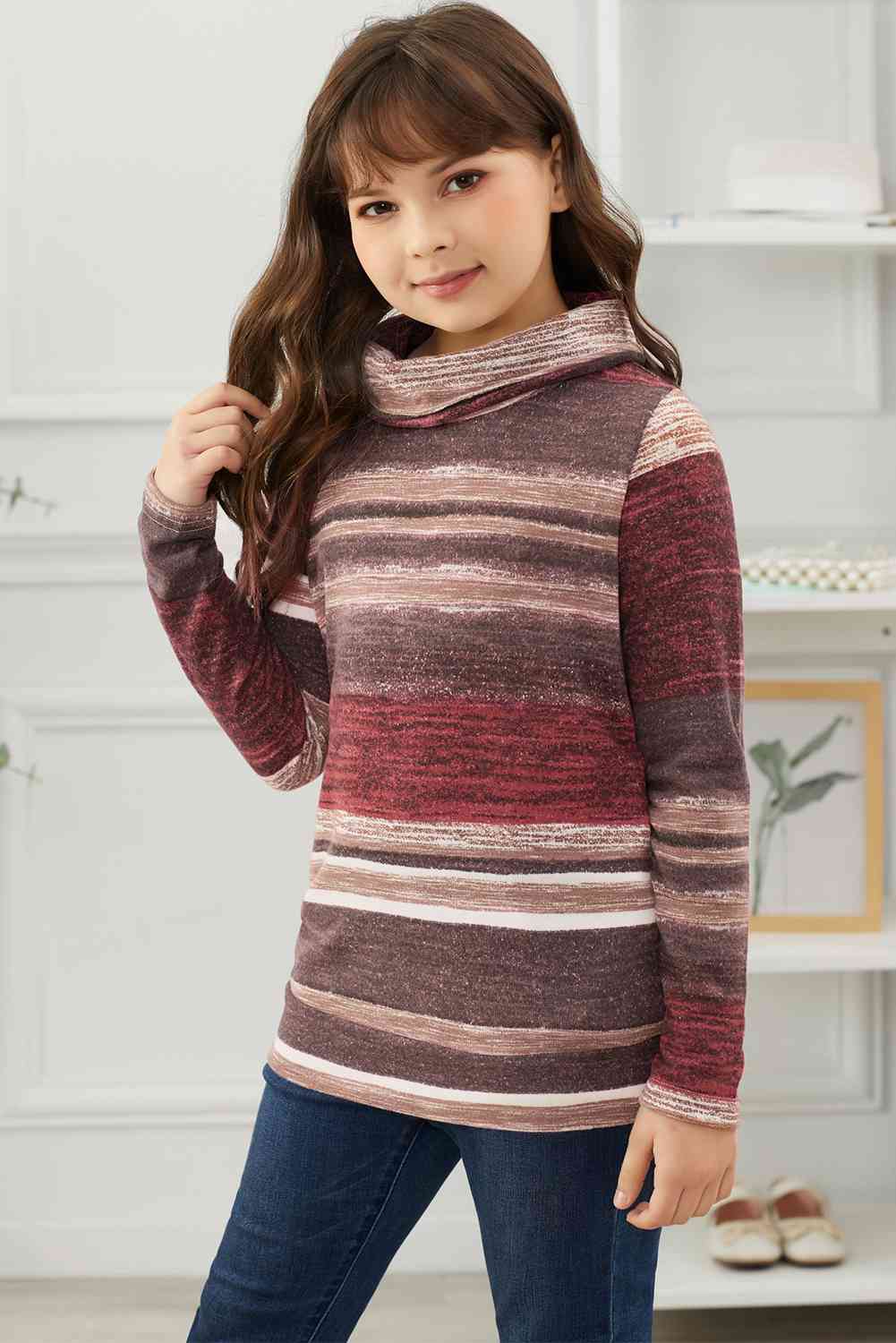 Girls Striped Cowl Neck Top with Pockets Girls Tops JT's Designer Fashion