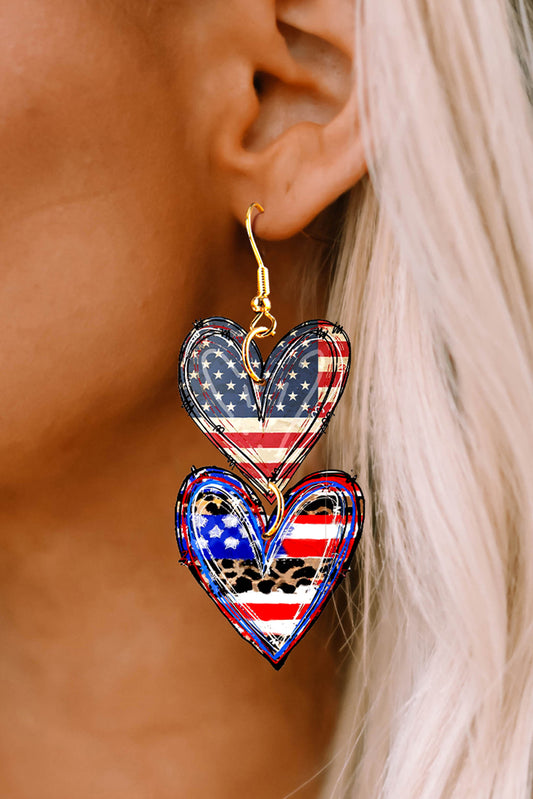 Multicolor American Flag Hearts Dangle Earrings Jewelry JT's Designer Fashion