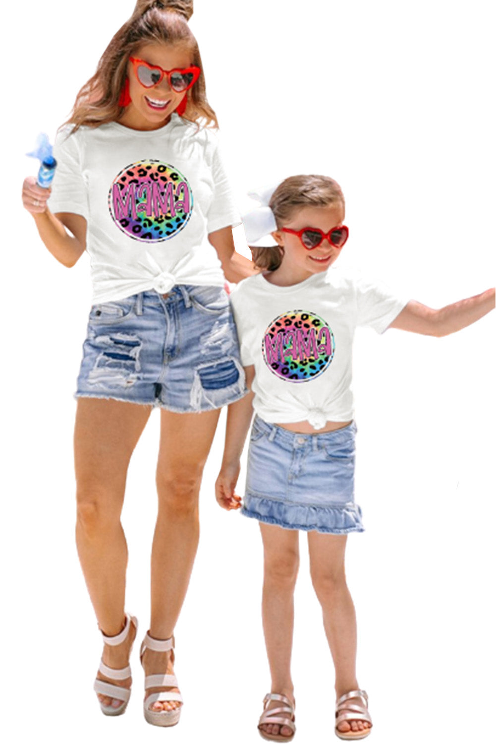 White Girl's MAMA Leopard Circle Print T Shirt Family T-shirts JT's Designer Fashion