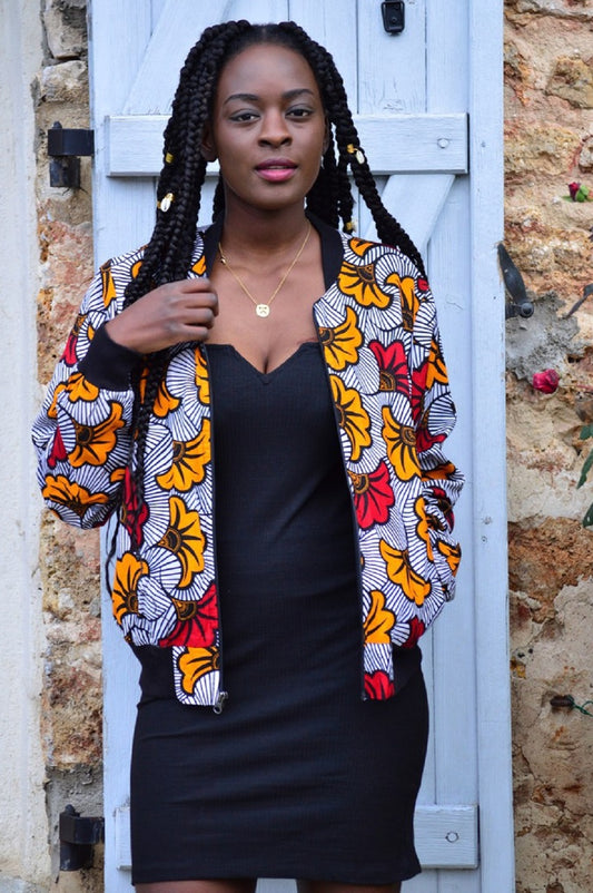 African Floral Bomber Jacket Coats & Jackets JT's Designer Fashion