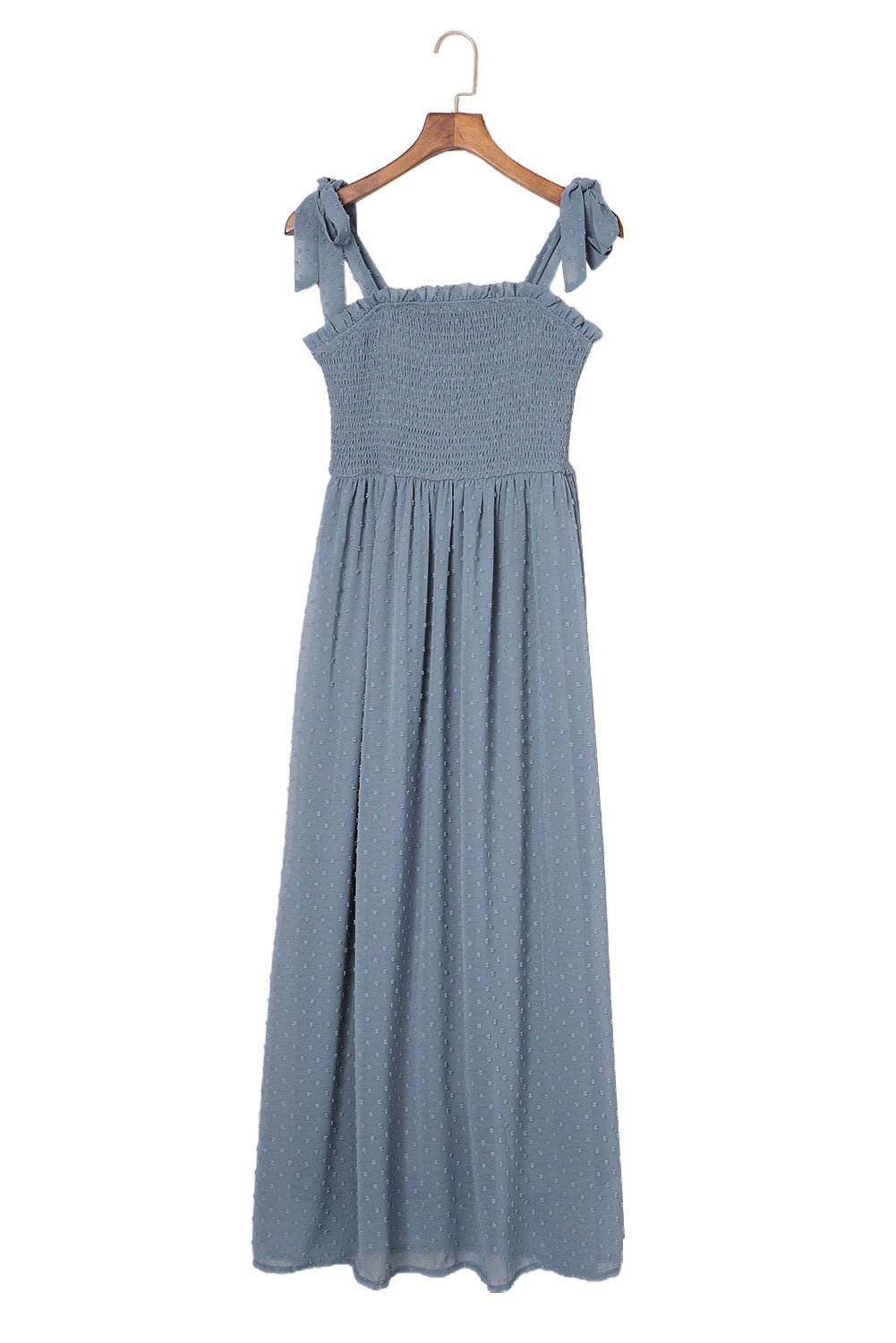 Sky Blue Smocked Swiss Dot Maxi Dress Maxi Dresses JT's Designer Fashion