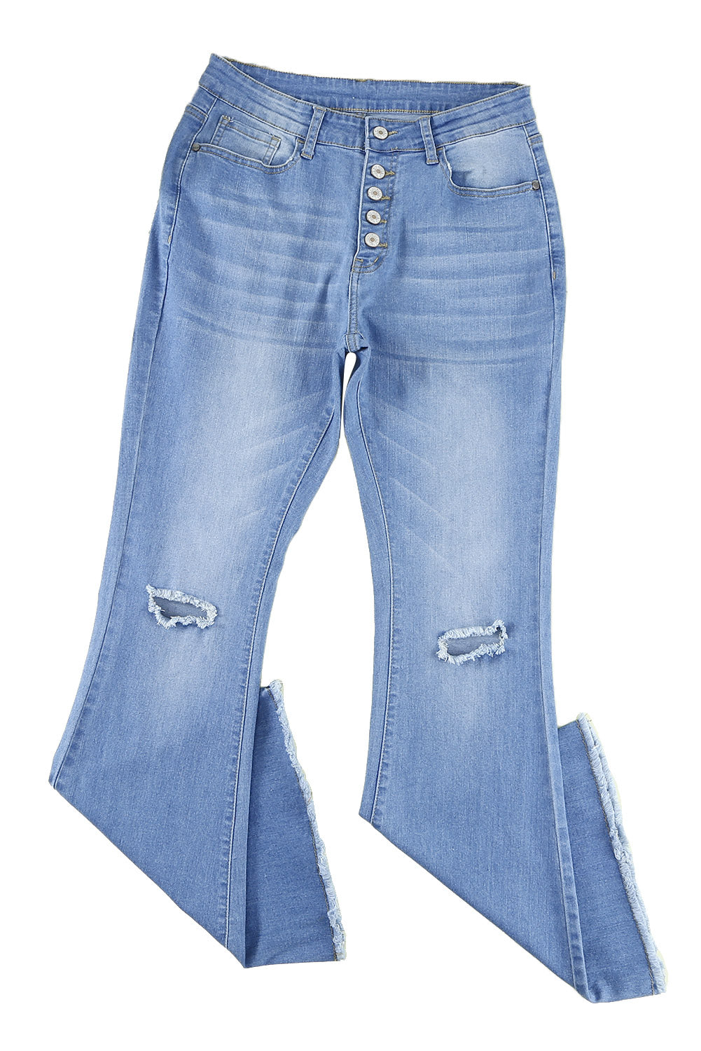 Sky Blue High Rise Distressed Bell Bottom Denims Jeans JT's Designer Fashion