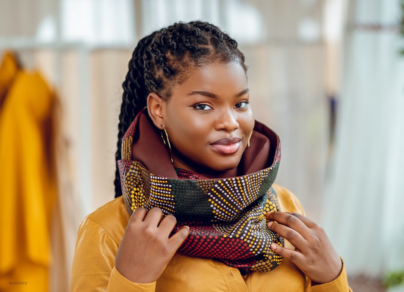 African Reversible Snood Scarf with Matching Face Mask Chocolate Scarves JT's Designer Fashion