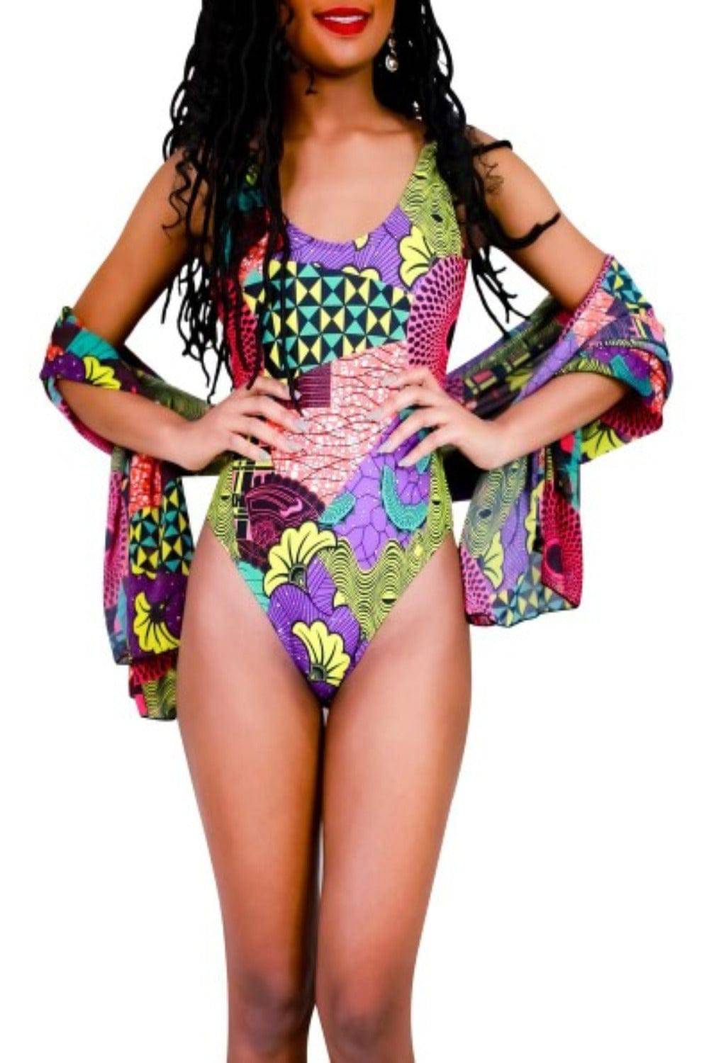 Ankara Print Swimsuit with Head Wrap JT's Designer Fashion