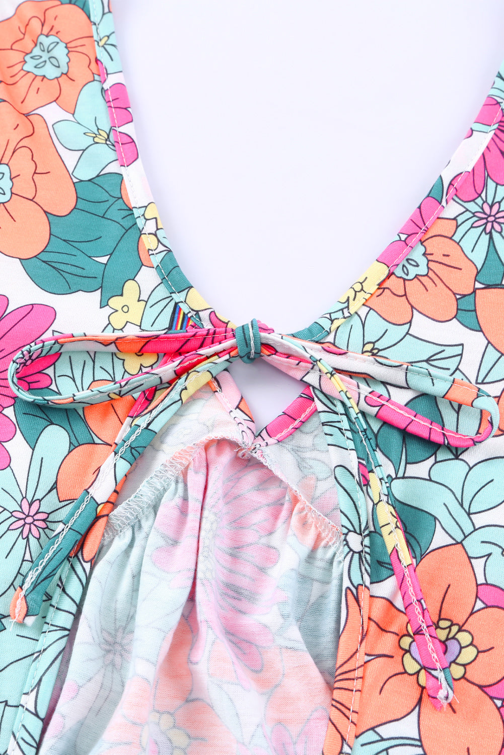 Multicolor Floral Print Tie Back Short Sleeve Dress Floral Dresses JT's Designer Fashion