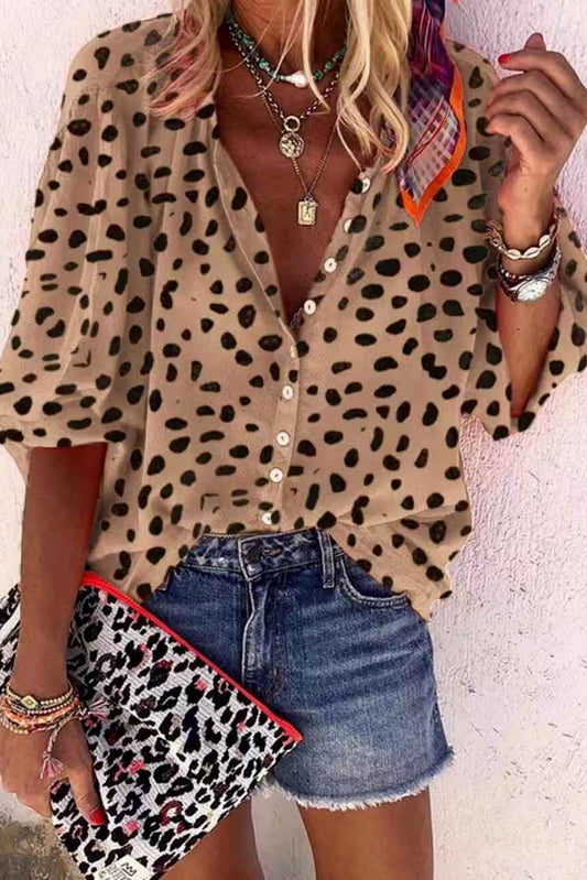 Khaki Leopard Print Casual Shirt Blouses & Shirts JT's Designer Fashion