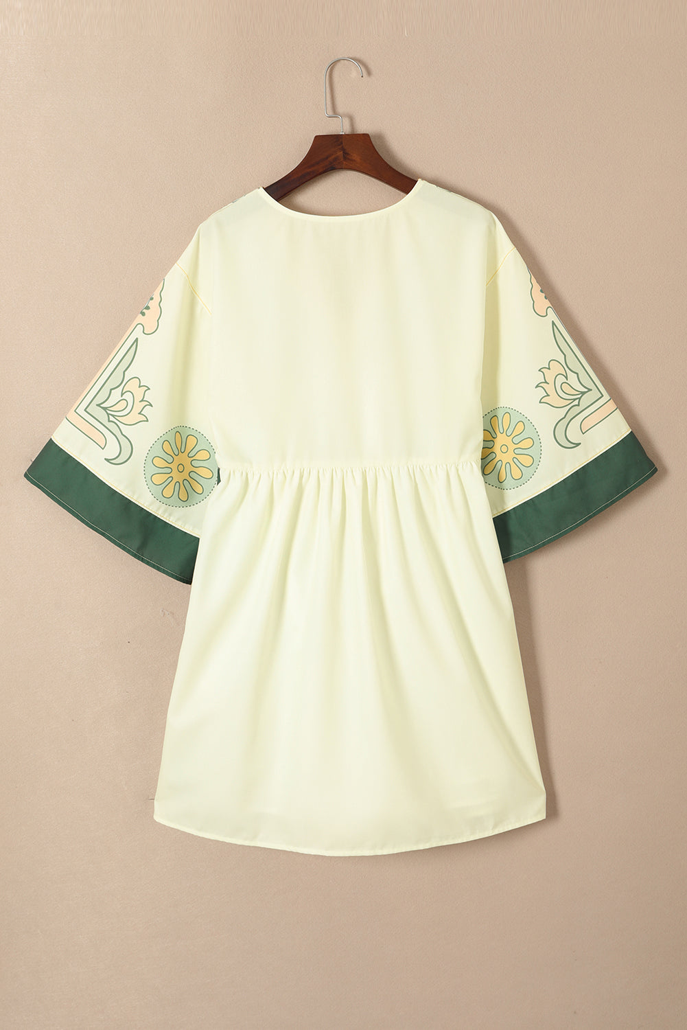 Multicolour Boho Print V Neck Empire Waist Short Kimono Dress Mini Dresses JT's Designer Fashion