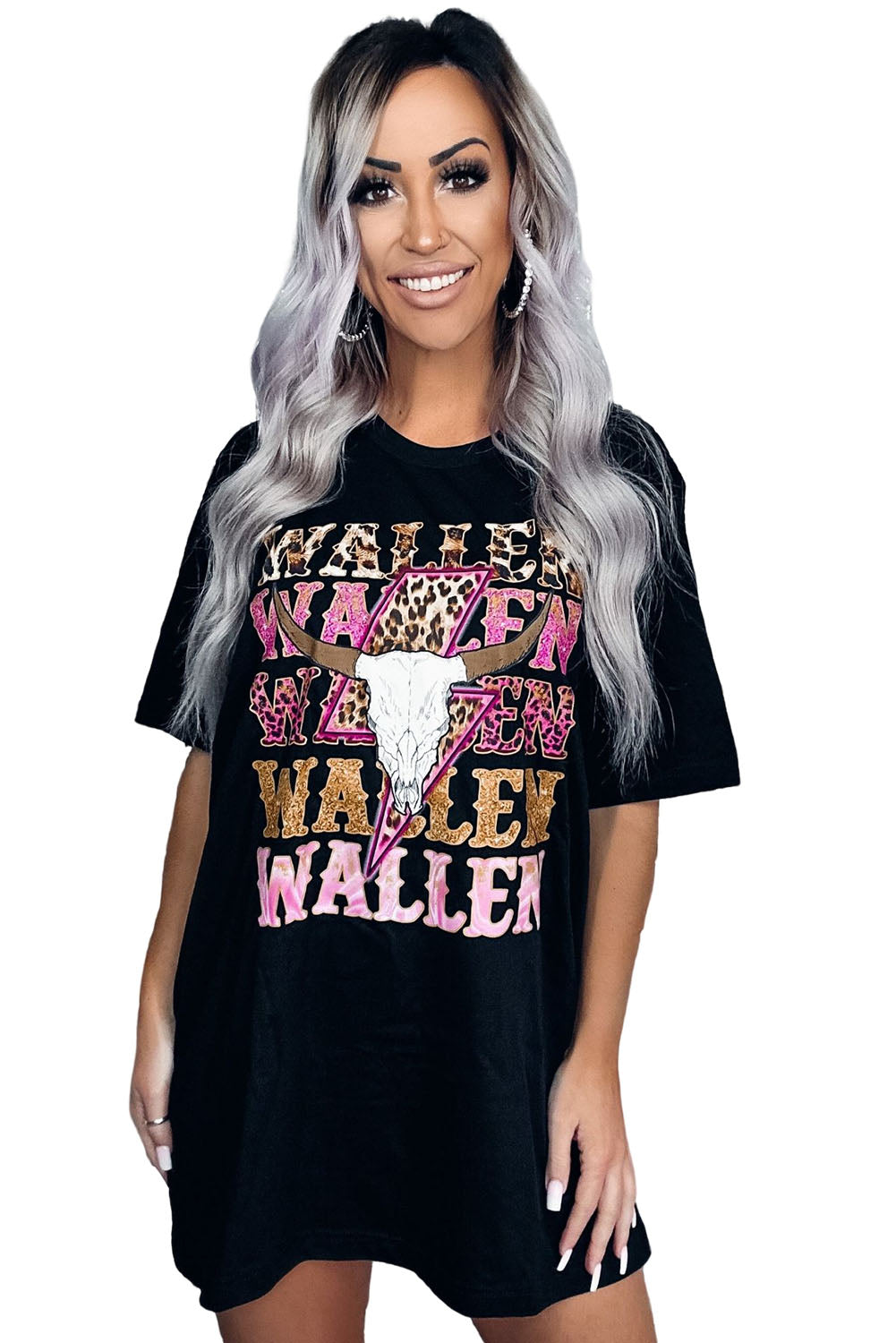 Black WALLEN Cowskull Graphic Oversized Tee Tops & Tees JT's Designer Fashion