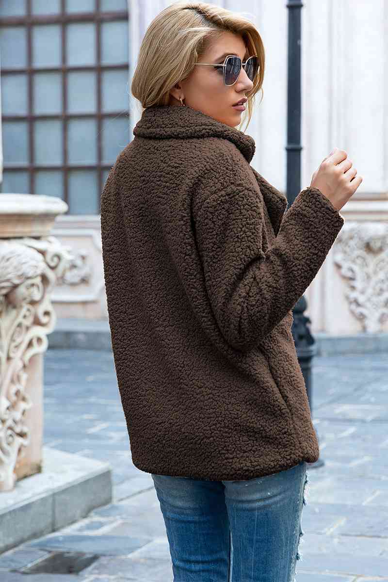 Full Size Lapel Collar Sherpa Coat Coats & Jackets JT's Designer Fashion