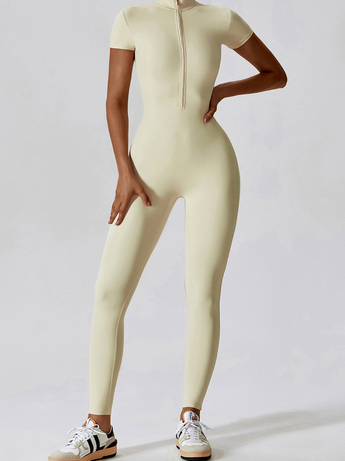 Basic Bae Half Zip Short Sleeve Active Jumpsuit Jumpsuits & Rompers JT's Designer Fashion