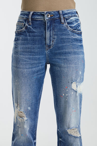 BAYEAS Full Size High Waist Distressed Paint Splatter Pattern Jeans Jeans JT's Designer Fashion