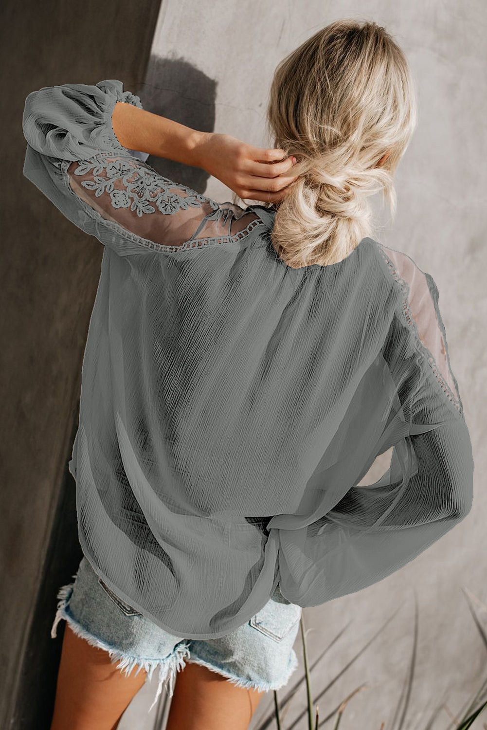 Gray Formal Invitation Lace Blouse Blouses & Shirts JT's Designer Fashion
