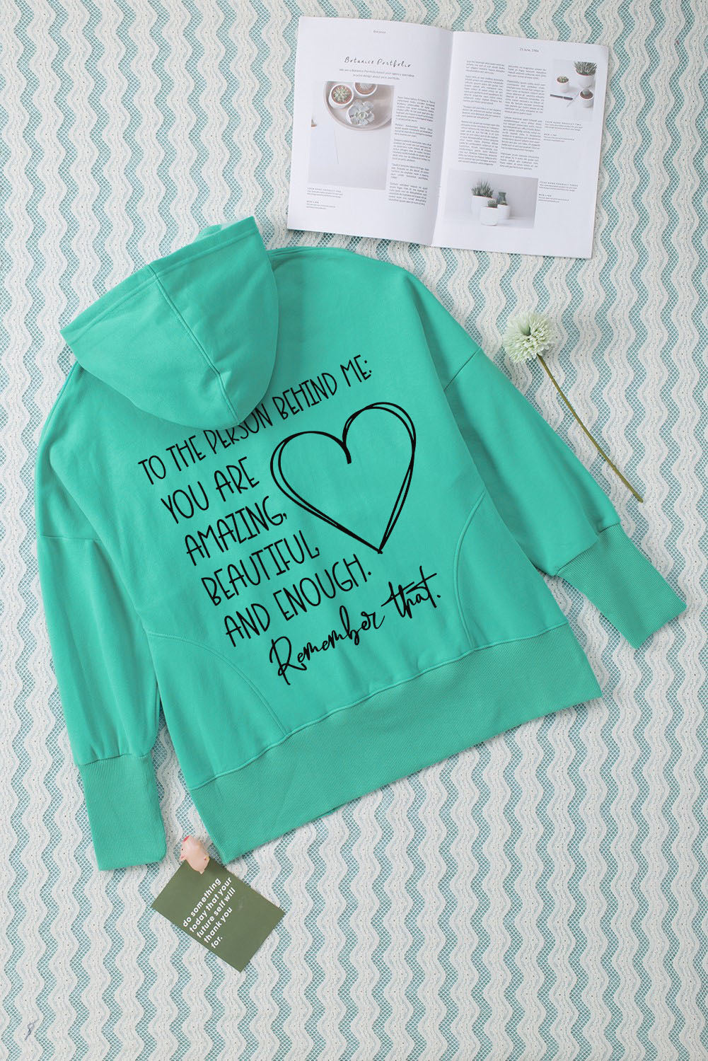 Valentine Heart & Slogan Print Henley Hoodie Graphic Sweatshirts JT's Designer Fashion