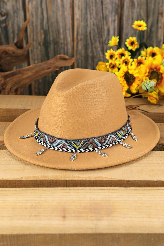 Khaki Silver Dangle Embroidery Decor Classic Jazz Bowler Hat Hats & Caps JT's Designer Fashion