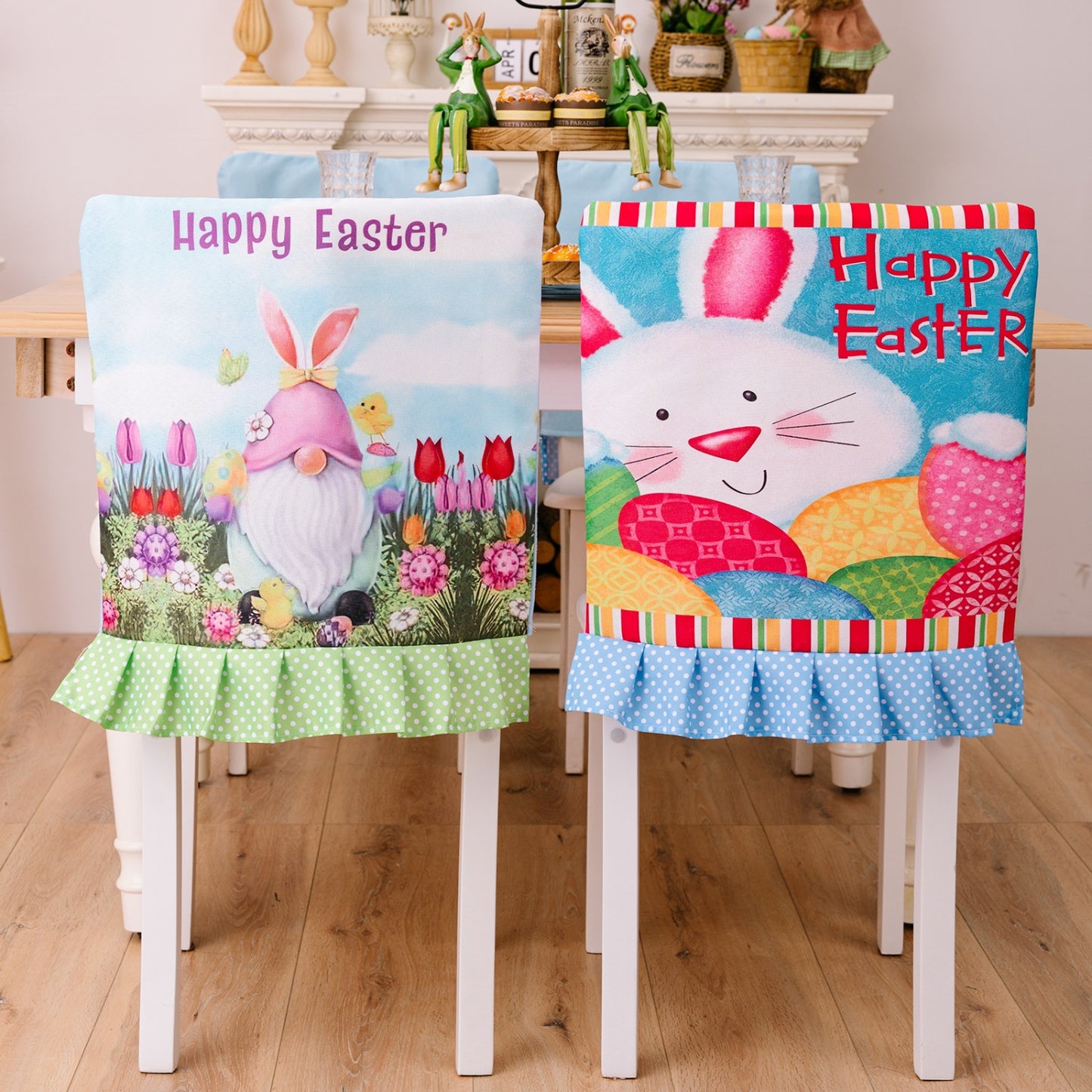 Easter Polka Dot Pleated Hem Chair Cover Home Decor JT's Designer Fashion