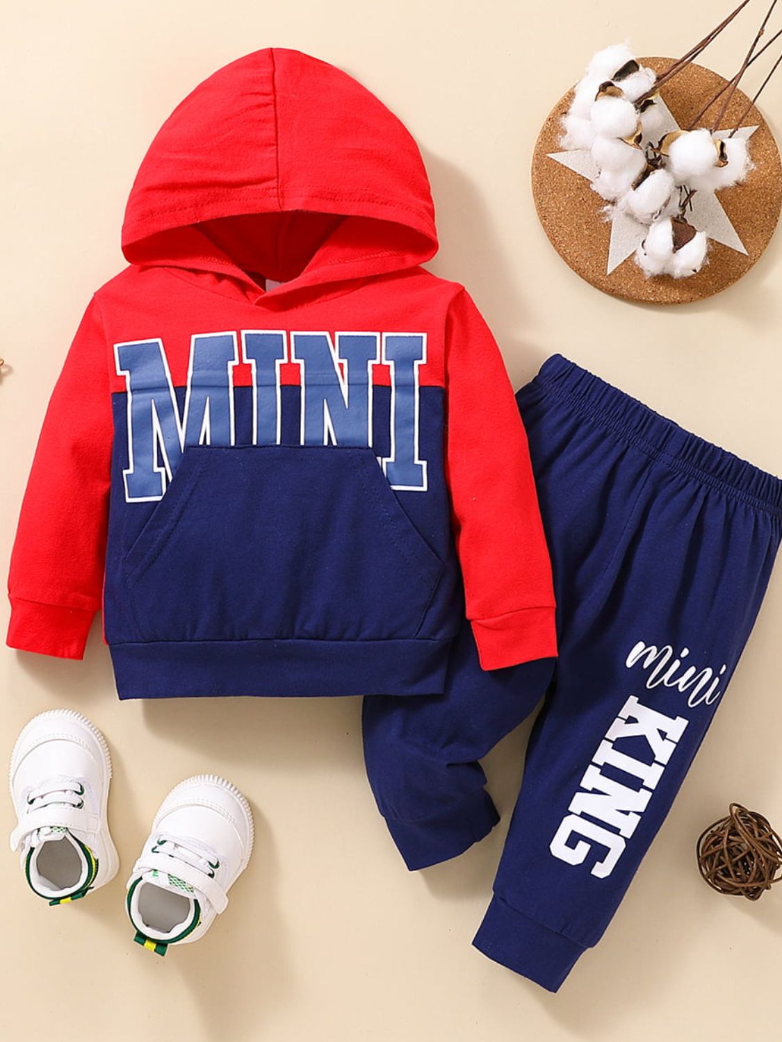 Baby Color Block Graphic Hoodie and Joggers Set Blue/Red Baby JT's Designer Fashion