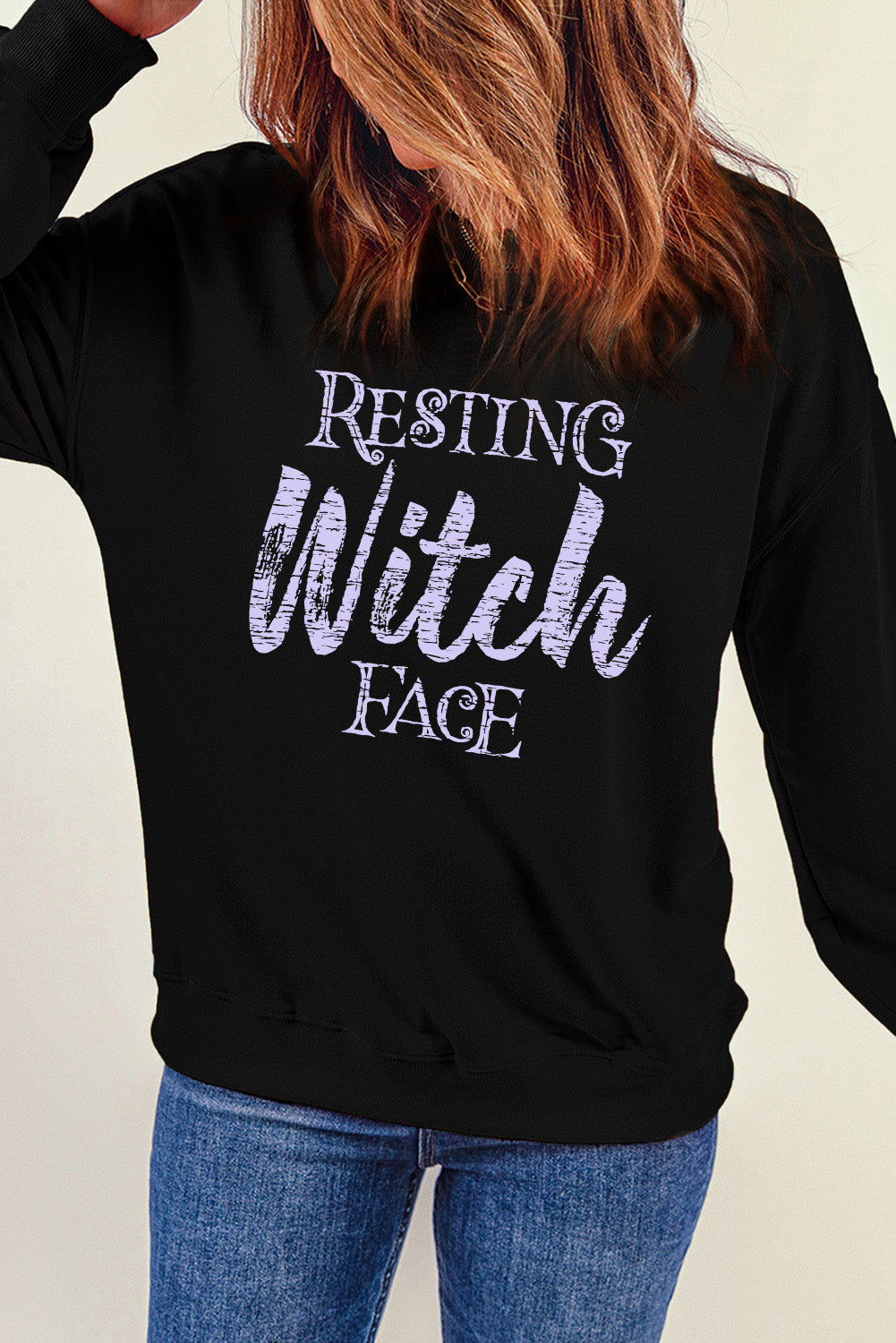 Black RESTING Witch FACE Graphic Pullover Sweatshirt Graphic Sweatshirts JT's Designer Fashion