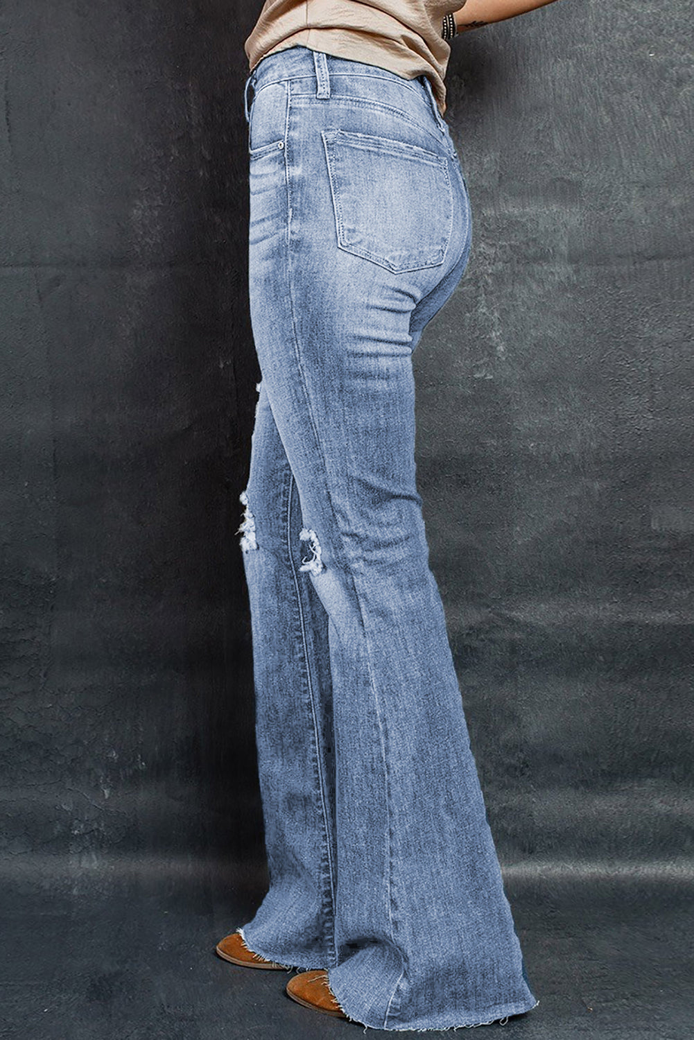 Sky Blue Dark Wash Mid Rise Flare Jeans Jeans JT's Designer Fashion