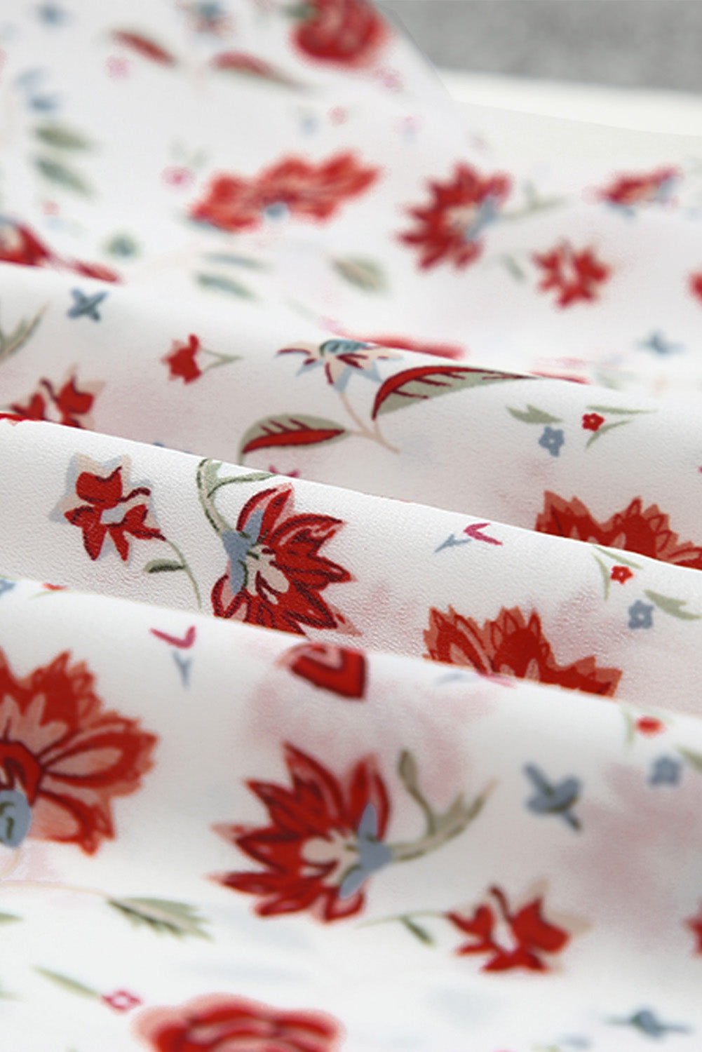 White Smocked Frilled Boho Floral Print Halter Tank Top Tank Tops JT's Designer Fashion