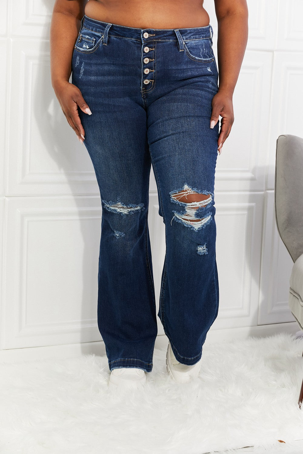 Kancan Full Size Reese Midrise Button Fly Flare Jeans Jeans JT's Designer Fashion