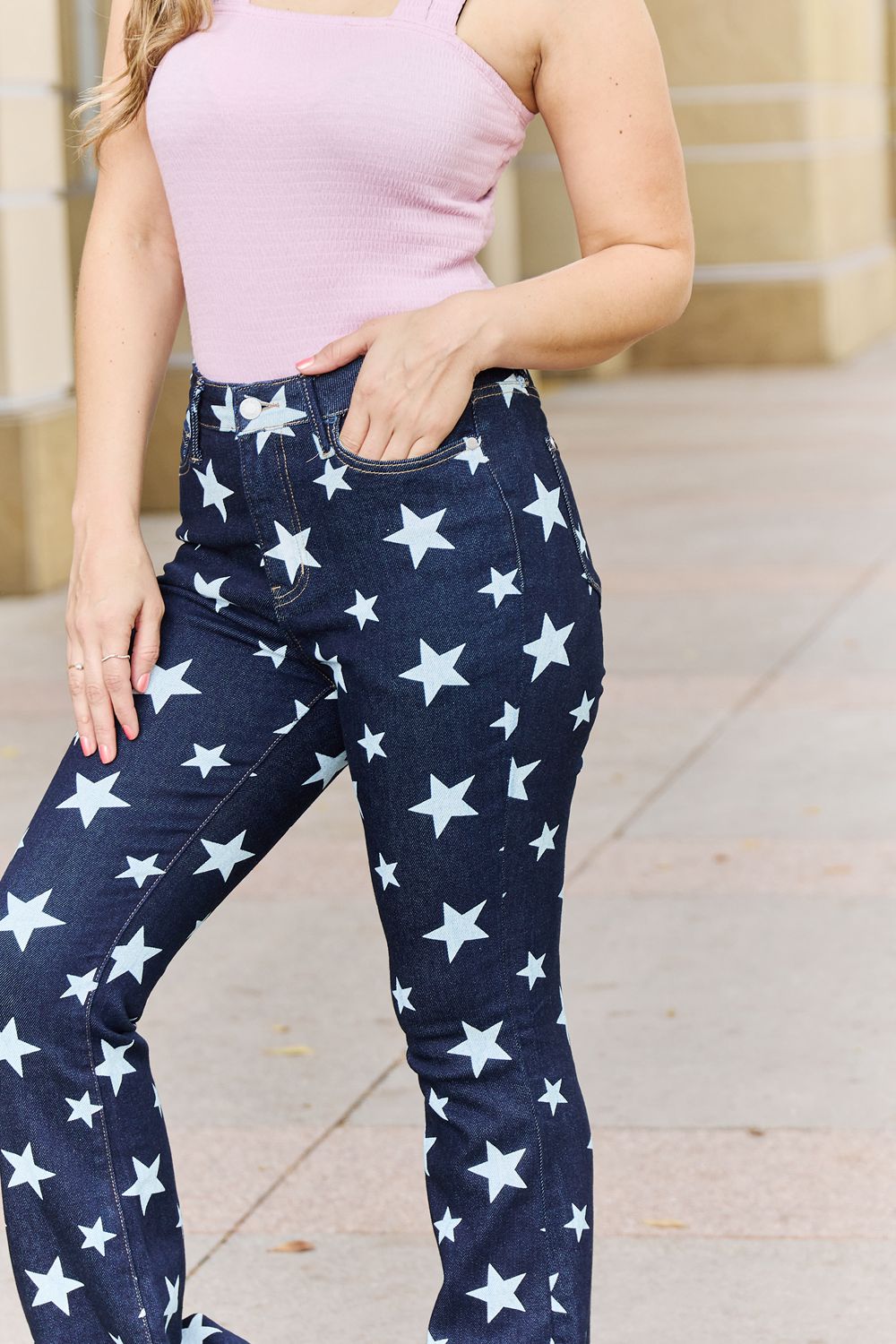 Judy Blue Janelle Full Size High Waist Star Print Flare Jeans Jeans JT's Designer Fashion