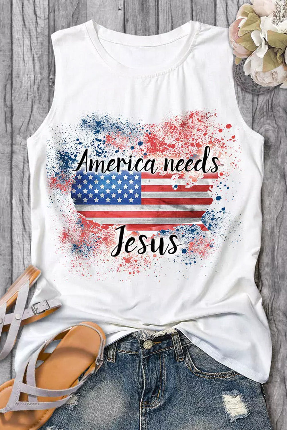 White America Needs Jesus Flag Print Tank Tops & Tees JT's Designer Fashion
