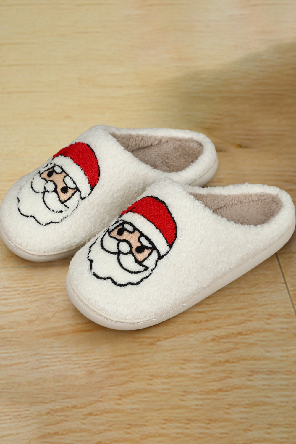White Christmas Santa Clause Graphic Plush Slippers Slippers JT's Designer Fashion