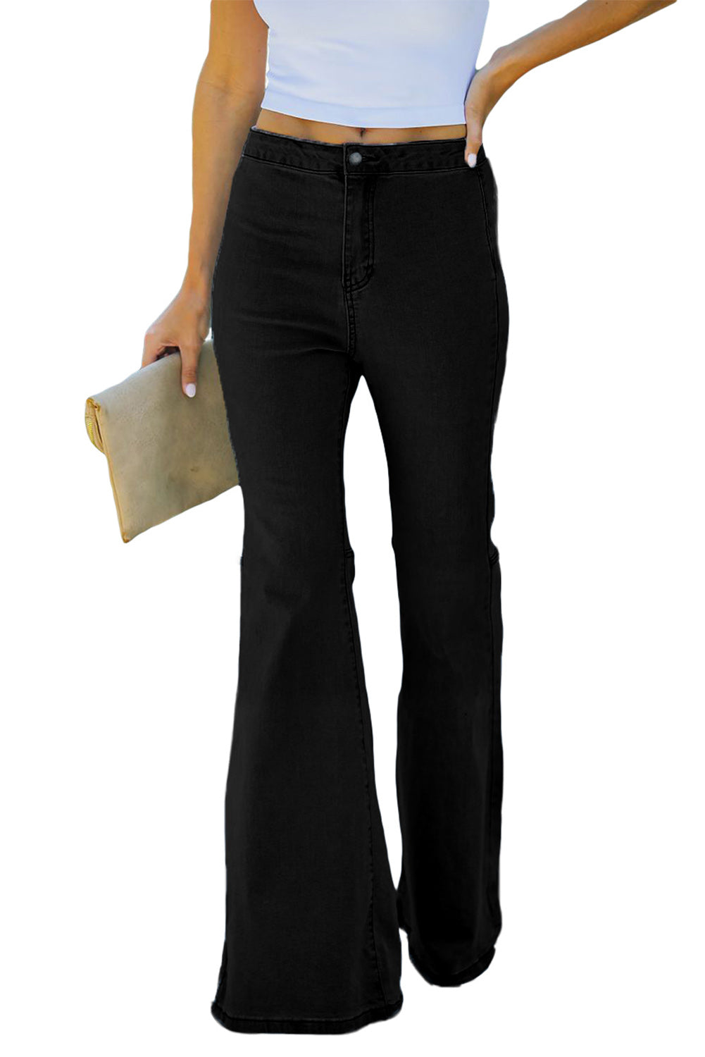 Black High Waist Pockets Bell Jeans Jeans JT's Designer Fashion