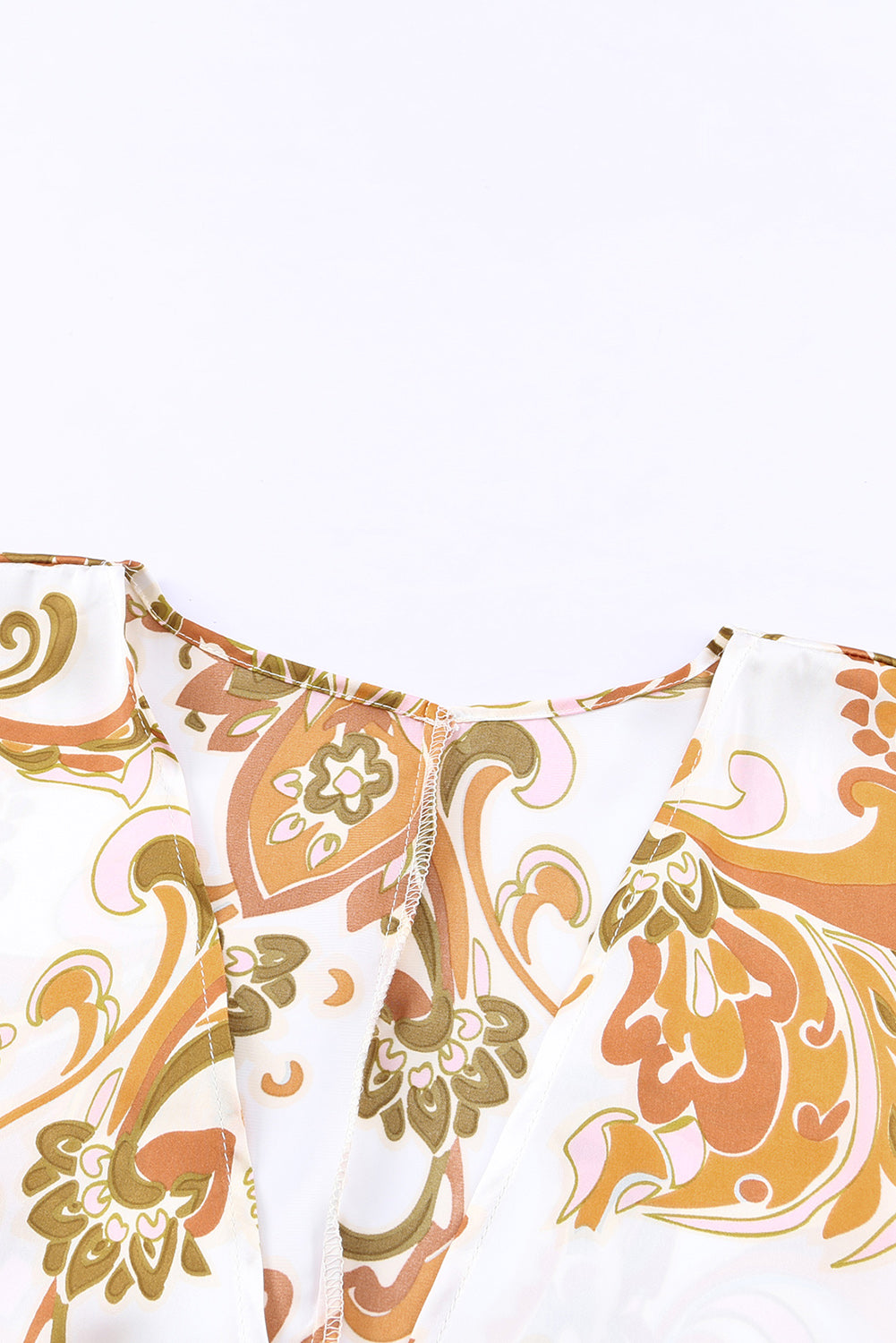 Orange Draped Paisley Print Open Front Overlay Top with Ruffles Kimonos JT's Designer Fashion
