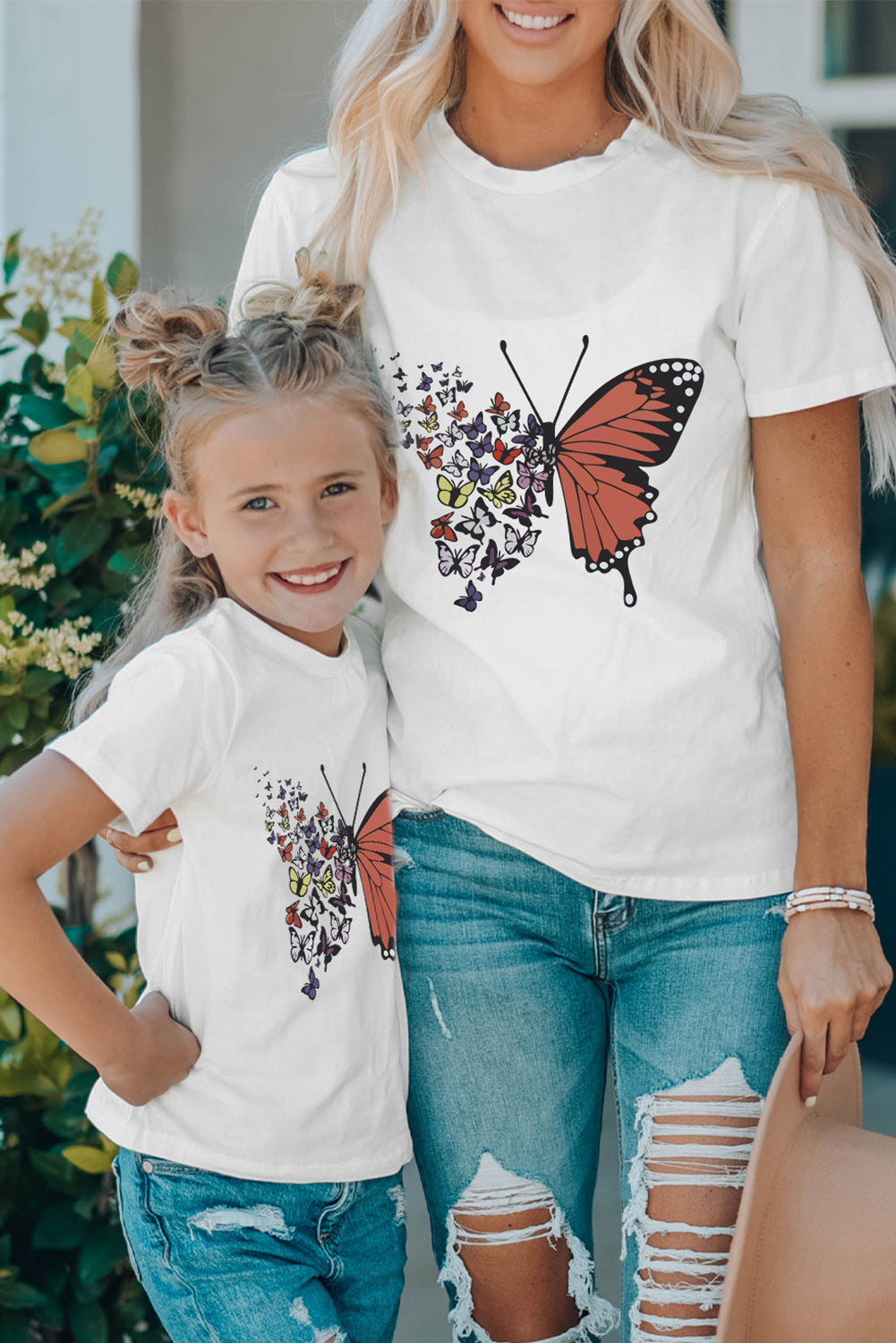 White Family Matching Butterfly Graphic Print Short Sleeve Girl's T Shirt Family T-shirts JT's Designer Fashion