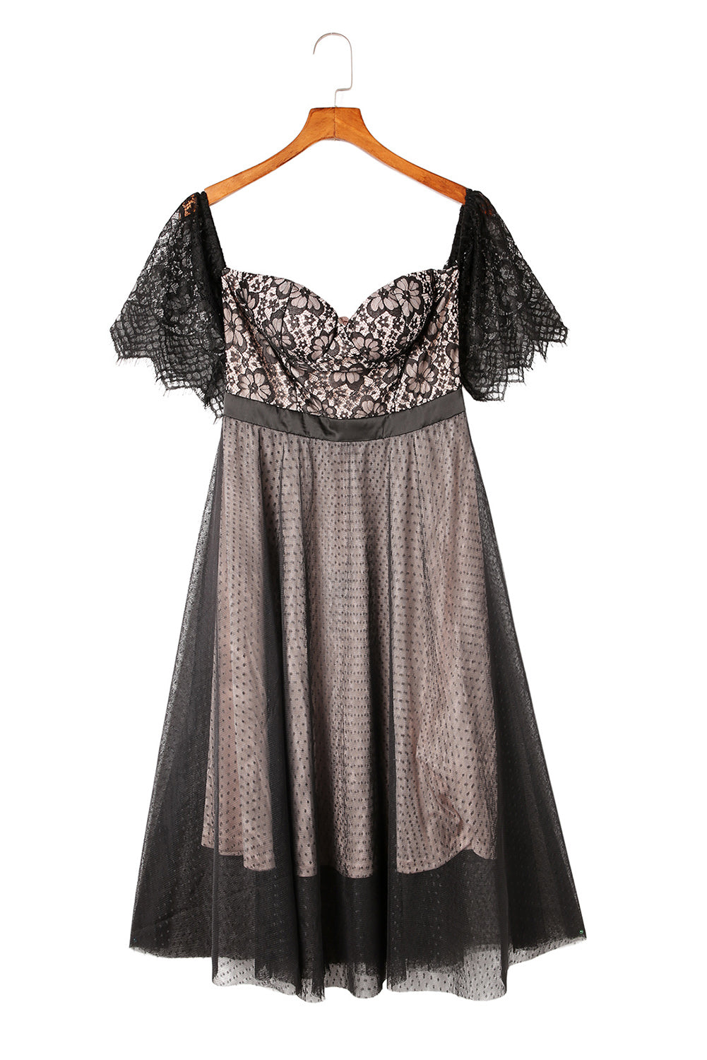 Black Dotted Lace Mesh Off Shoulder Dress Evening Dresses JT's Designer Fashion