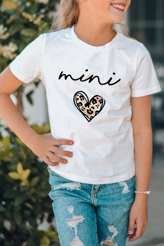 White Family Matching Girl's Mini Leopard Heart Print Short Sleeve Graphic Tee White 95%Polyester+5%Elastane Family T-shirts JT's Designer Fashion