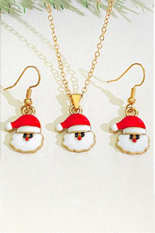 Fiery Red Christmas Santa Claus Earrings and Necklace Set Jewelry JT's Designer Fashion