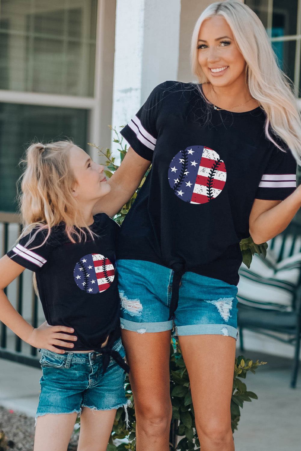 Black American Flag Baseball Graphic Print Family Matching Girl's T Shirt Family T-shirts JT's Designer Fashion