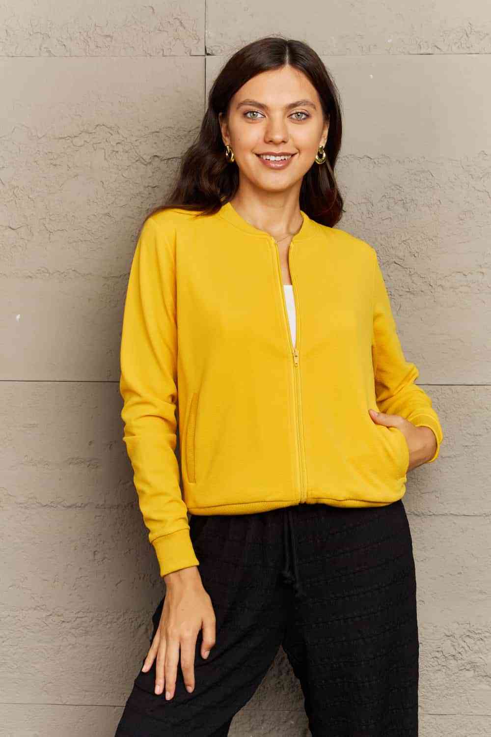 Ninexis Full Size Plaid Round Neck Long Sleeve Jacket Mustard Coats & Jackets JT's Designer Fashion