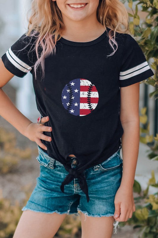 Black American Flag Baseball Graphic Print Family Matching Girl's T Shirt Black Family T-shirts JT's Designer Fashion