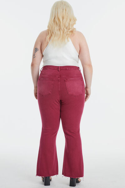 BAYEAS Full Size High Waist Distressed Raw Hem Flare Jeans Jeans JT's Designer Fashion
