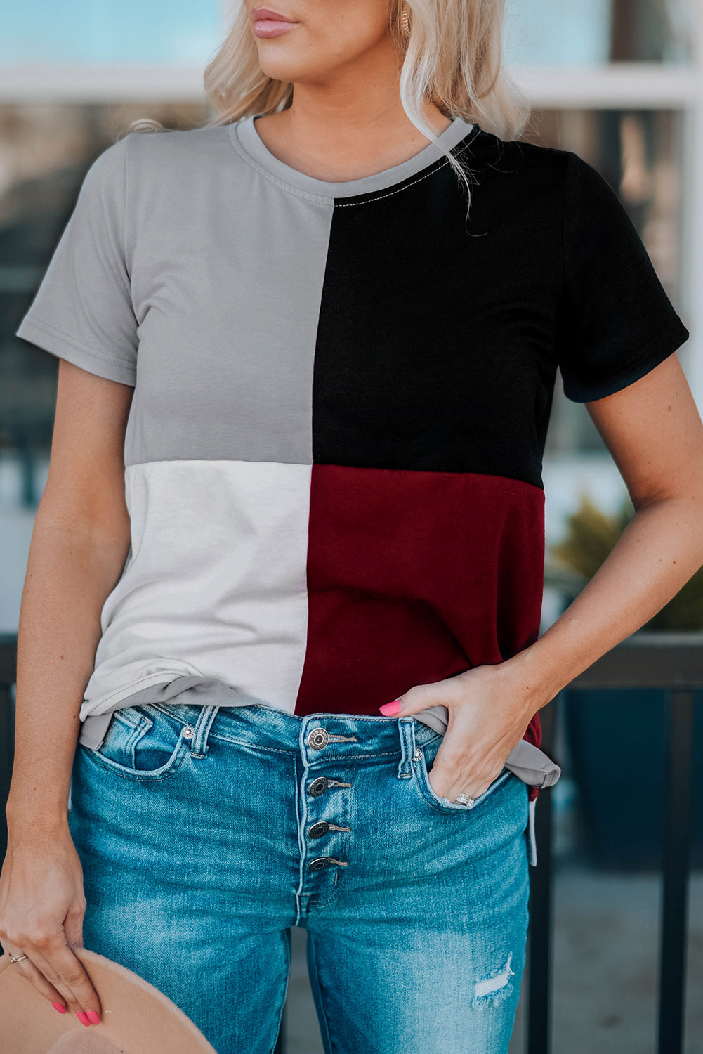 Wine Red Colorblock T-shirt with Slits Family T-shirts JT's Designer Fashion