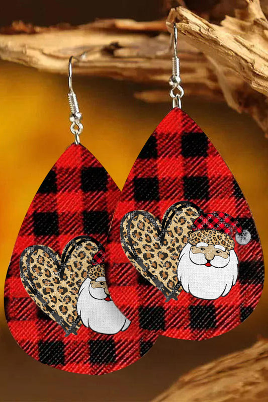 Fiery Red Christmas Leopard Heart Plaid Print Earrings Jewelry JT's Designer Fashion