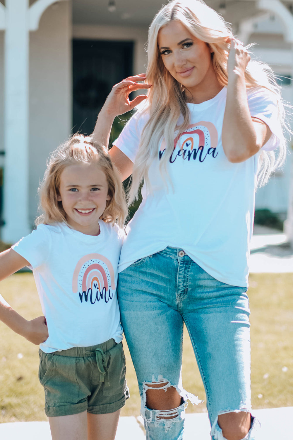 White Rainbow mama Print Parent-child T-shirt 1pc White 95%Polyester+5%Spandex Family T-shirts JT's Designer Fashion