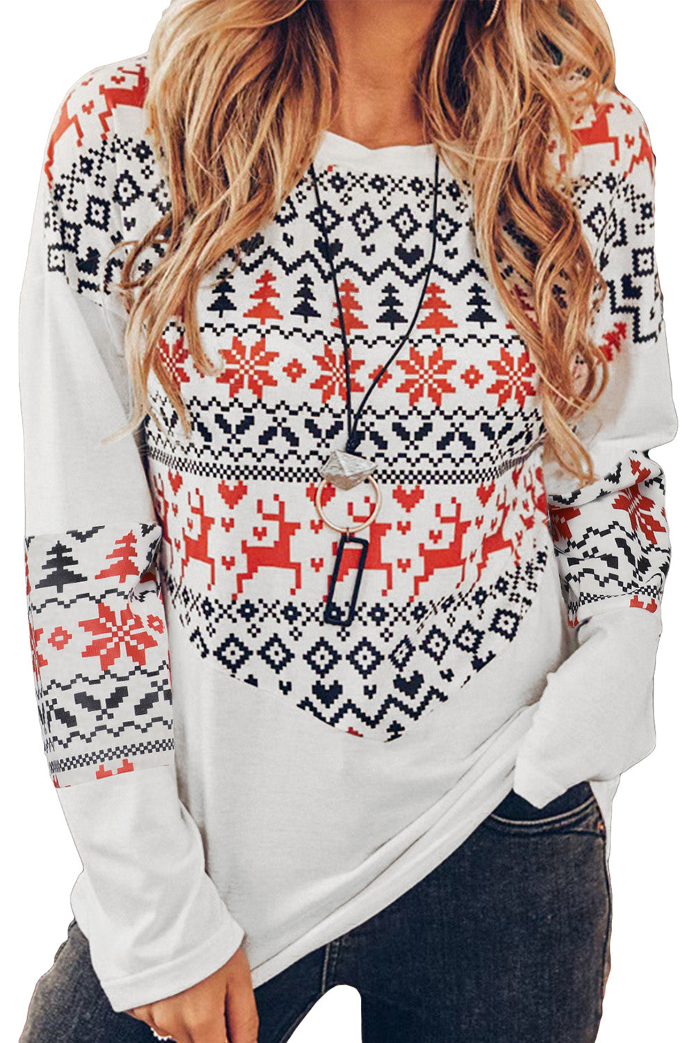 Multicolor Multicolor Christmas Graphic Print Long Sleeve Top Long Sleeve Tops JT's Designer Fashion