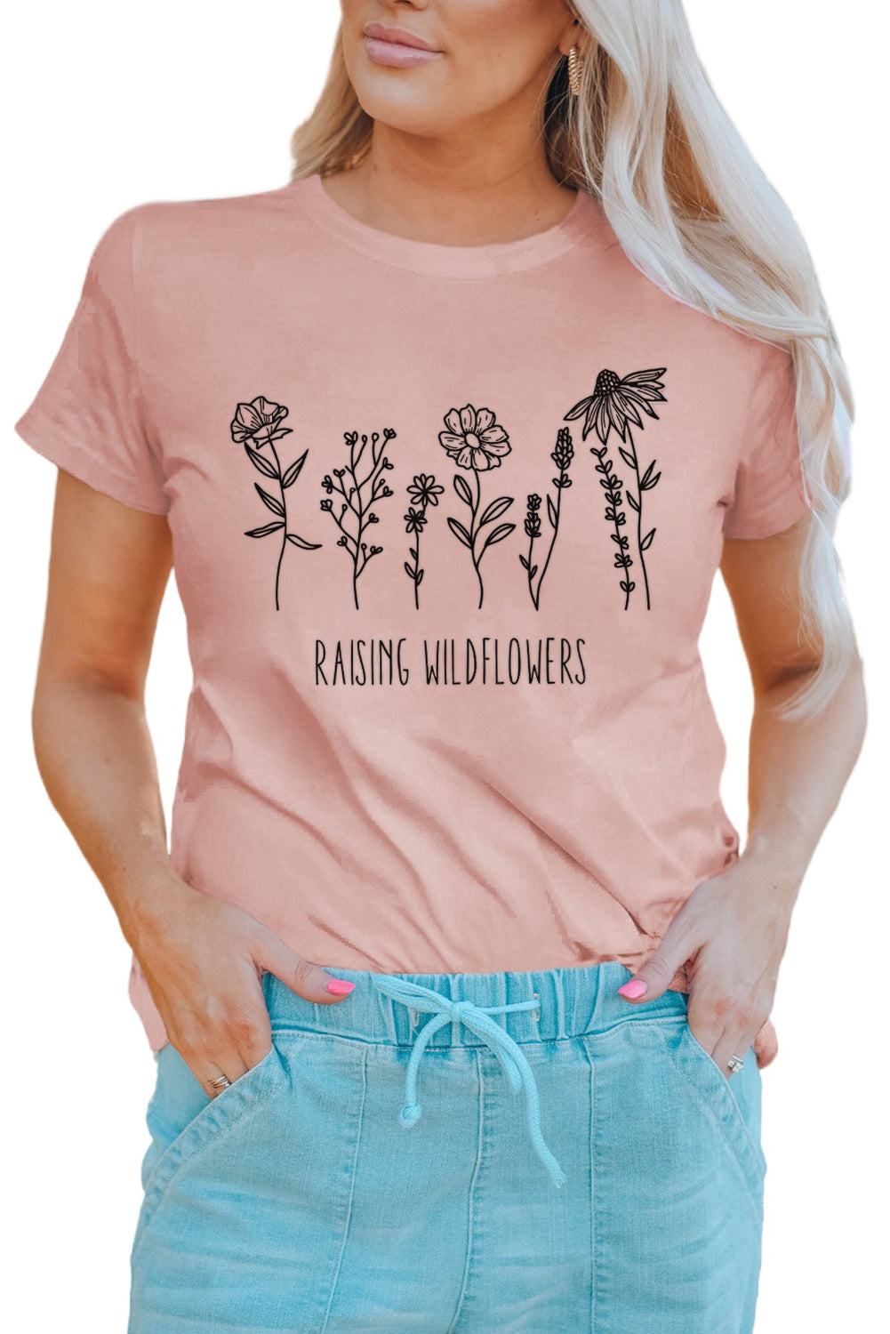Pink Raising Wildflowers Casual Short Sleeve Tee Family T-shirts JT's Designer Fashion