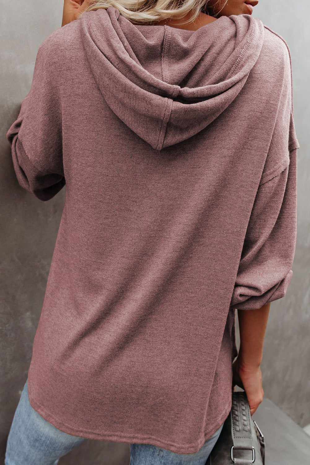 Buttoned High and Low Hem Hoodie Sweatshirts & Hoodies JT's Designer Fashion