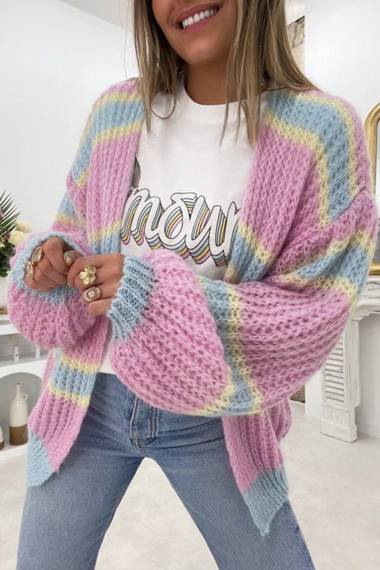 Pink Contrast striped woolen cardigan Pre Order Sweaters & Cardigans JT's Designer Fashion