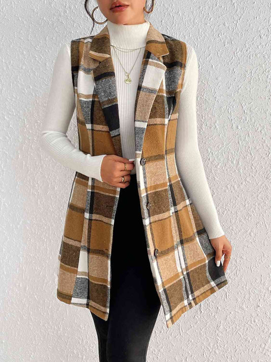 Plaid Lapel Collar Vest Camel Coats & Jackets JT's Designer Fashion