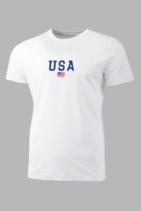 White Mens Patriotic American Flag 4Th Of July T Shirt White 62%Polyester+32%Cotton+6%Elastane Men's Tops JT's Designer Fashion