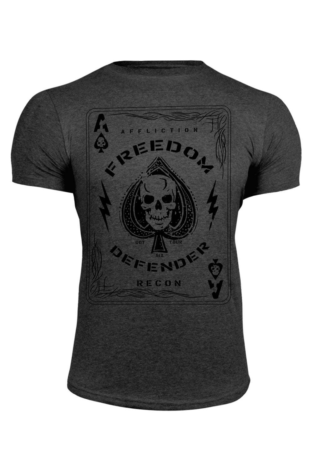 Gray FREEDOM Playing Card Skull Graphic Print Men's T Shirt Men's Tops JT's Designer Fashion