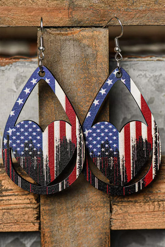 Multicolor American Flag Heart Hollow Out Water Drop Earrings Jewelry JT's Designer Fashion