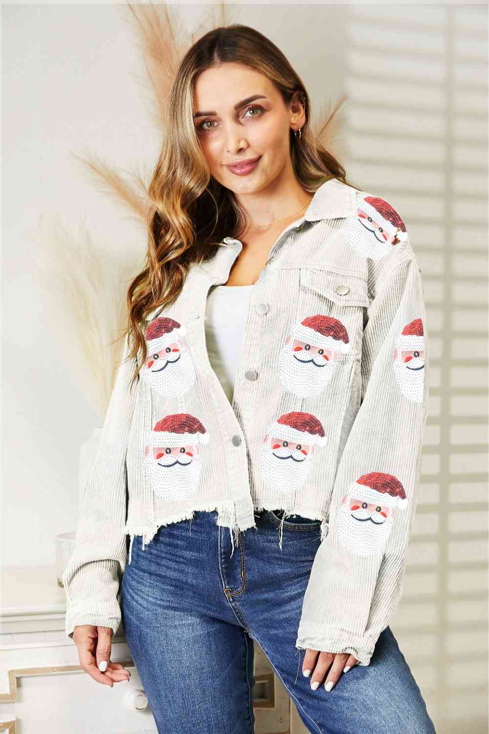 Santa Sequin Raw Hem Jacket White Coats & Jackets JT's Designer Fashion